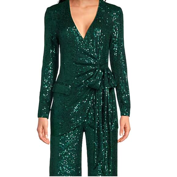 Badgley Mischka Jackets & Blazers - $398 Belle Badgley Mischka Sequin 2pc Suit Ivanna Wrap Top & Iris Pant Sz2 Green